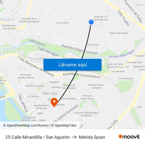 25 Calle Mirandilla / San Agustín to Mérida Spain map