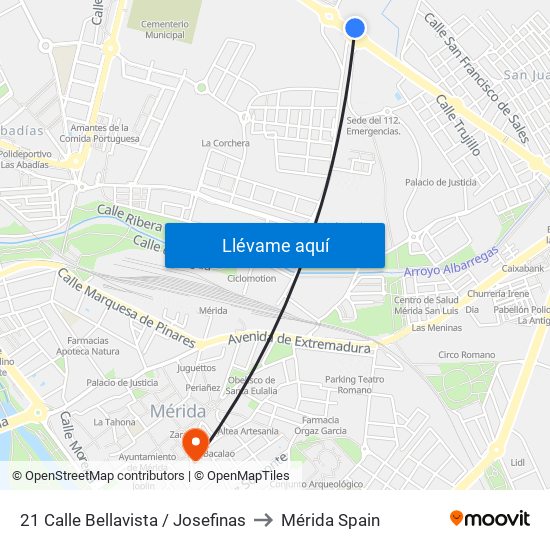 21 Calle Bellavista / Josefinas to Mérida Spain map