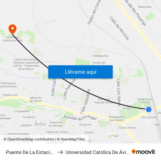 Puente De La Estación to Universidad Católica De Ávila map