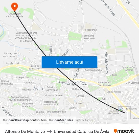 Alfonso De Montalvo to Universidad Católica De Ávila map