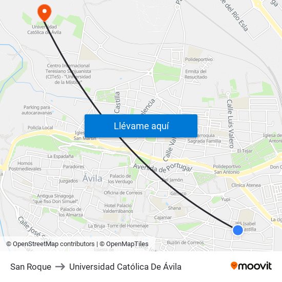 San Roque to Universidad Católica De Ávila map