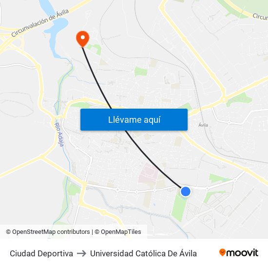 Ciudad Deportiva to Universidad Católica De Ávila map