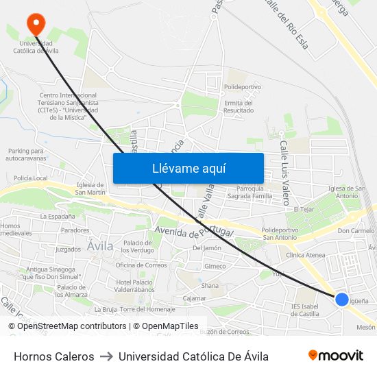 Hornos Caleros to Universidad Católica De Ávila map