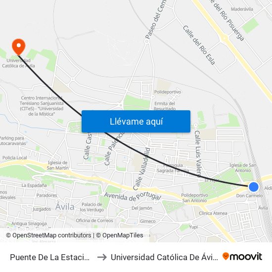 Puente De La Estación to Universidad Católica De Ávila map