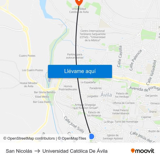 San Nicolás to Universidad Católica De Ávila map