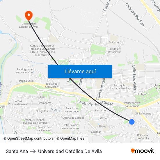 Santa Ana to Universidad Católica De Ávila map