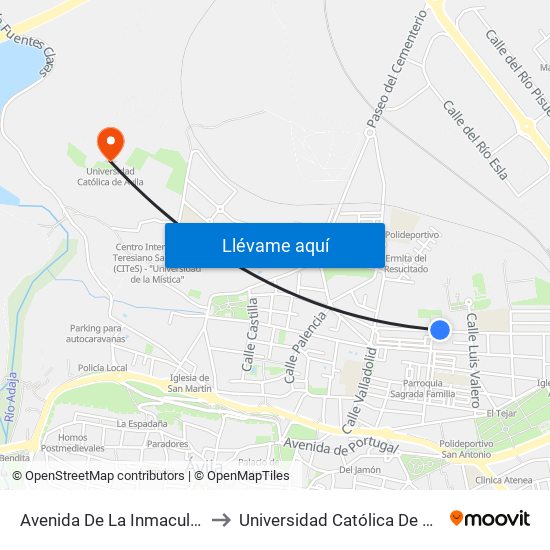 Avenida De La Inmaculada to Universidad Católica De Ávila map