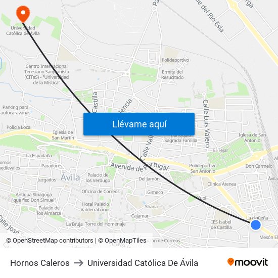 Hornos Caleros to Universidad Católica De Ávila map