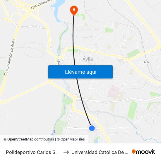 Polideportivo Carlos Sastre to Universidad Católica De Ávila map