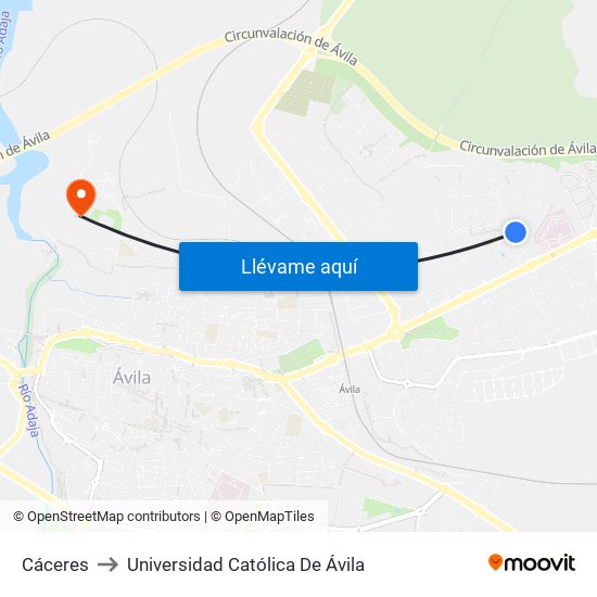 Cáceres to Universidad Católica De Ávila map