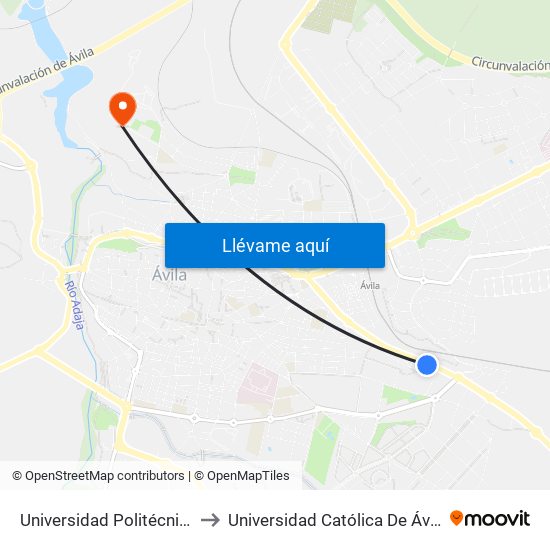 Universidad Politécnica to Universidad Católica De Ávila map