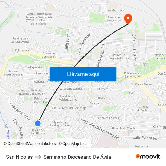 San Nicolás to Seminario Diocesano De Ávila map