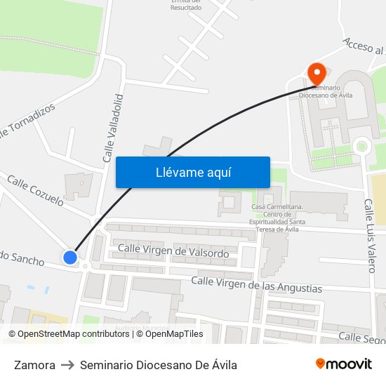 Zamora to Seminario Diocesano De Ávila map