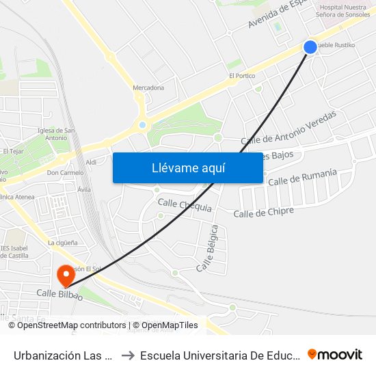 Urbanización Las Hervencias to Escuela Universitaria De Educación Y Turismo map