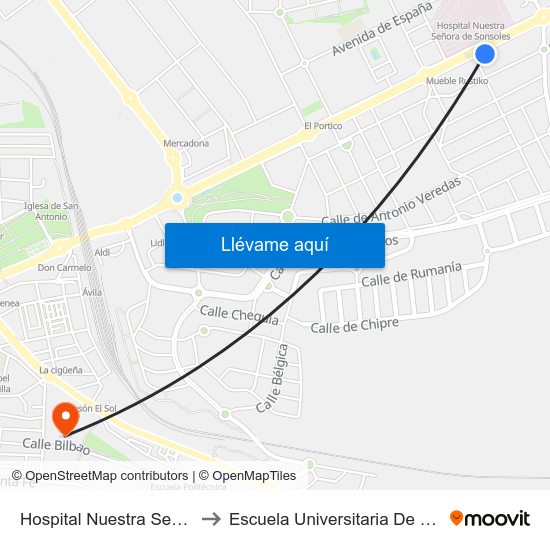 Hospital Nuestra Señora De Sonsoles to Escuela Universitaria De Educación Y Turismo map