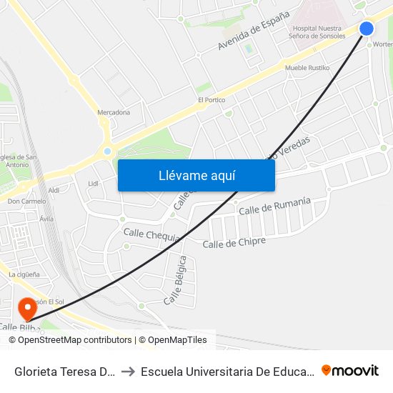 Glorieta Teresa De Calcuta to Escuela Universitaria De Educación Y Turismo map