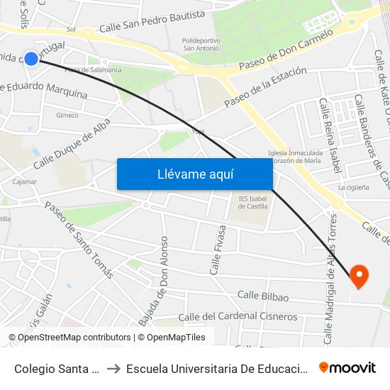 Colegio Santa Teresa to Escuela Universitaria De Educación Y Turismo map