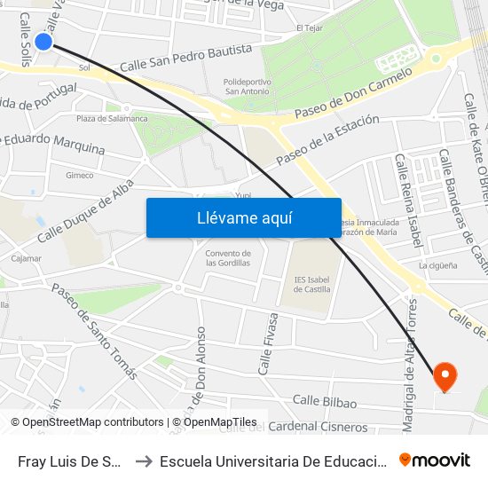 Fray Luis De San José to Escuela Universitaria De Educación Y Turismo map