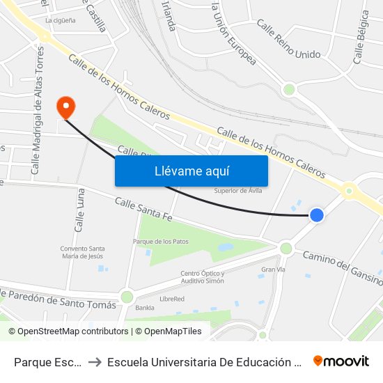 Parque Escorial to Escuela Universitaria De Educación Y Turismo map