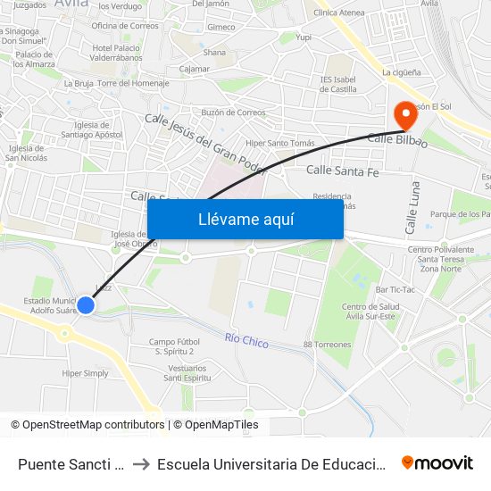 Puente Sancti Spiritu to Escuela Universitaria De Educación Y Turismo map