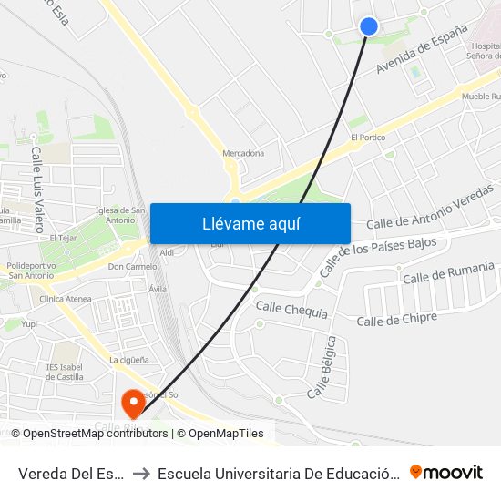 Vereda Del Esquileo to Escuela Universitaria De Educación Y Turismo map