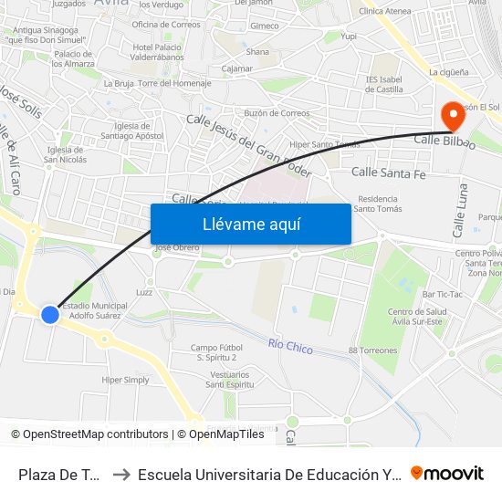 Plaza De Toros to Escuela Universitaria De Educación Y Turismo map