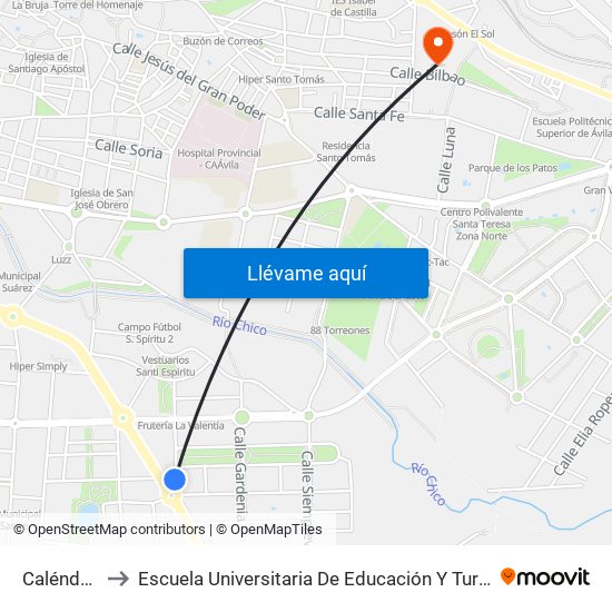 Caléndula to Escuela Universitaria De Educación Y Turismo map