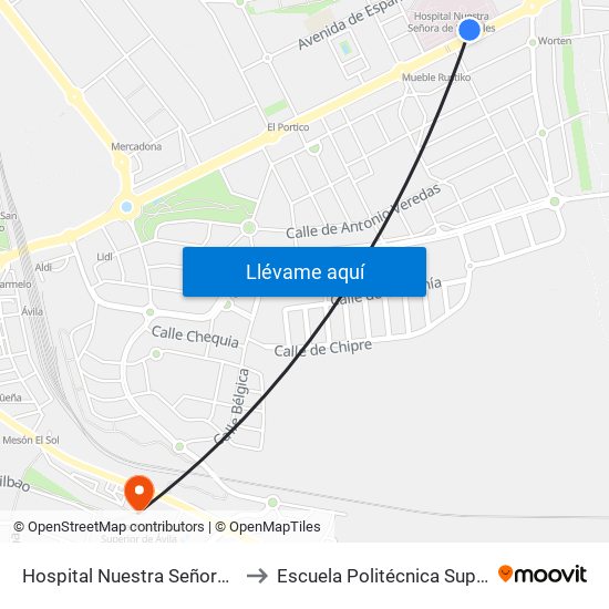 Hospital Nuestra Señora De Sonsoles to Escuela Politécnica Superior De Ávila map