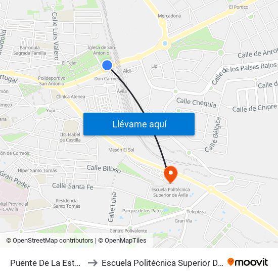 Puente De La Estación to Escuela Politécnica Superior De Ávila map