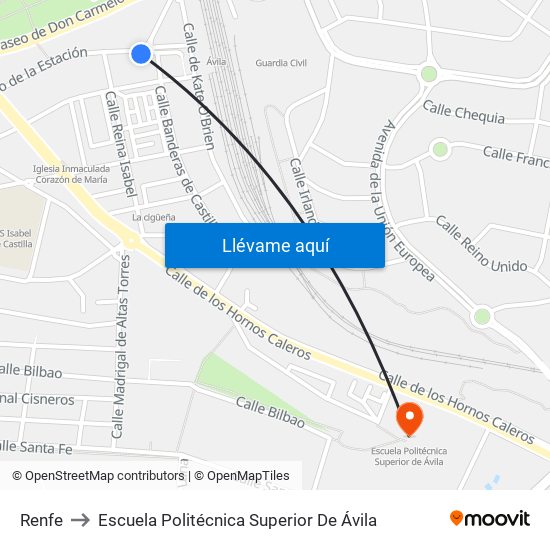 Renfe to Escuela Politécnica Superior De Ávila map