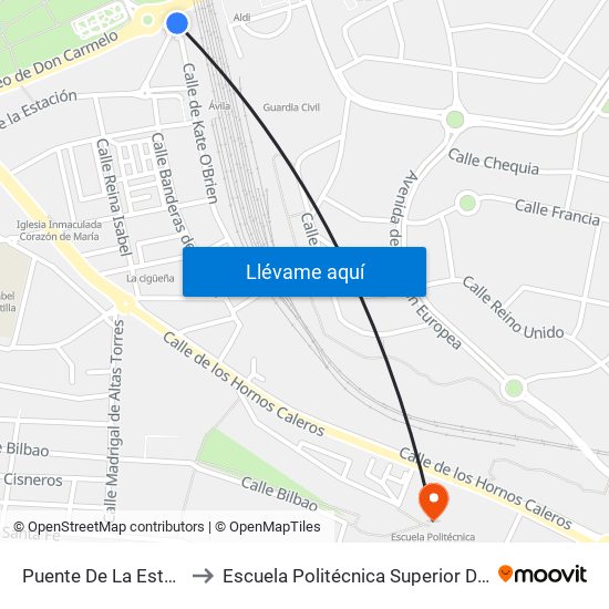 Puente De La Estación to Escuela Politécnica Superior De Ávila map