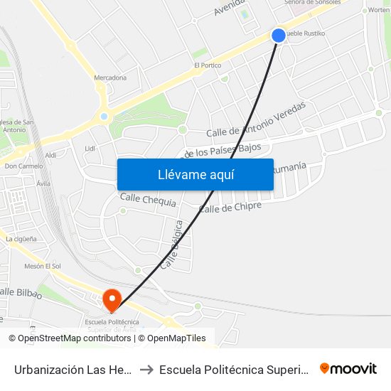 Urbanización Las Hervencias to Escuela Politécnica Superior De Ávila map