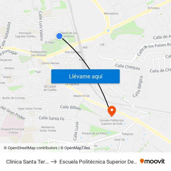 Clínica Santa Teresa to Escuela Politécnica Superior De Ávila map