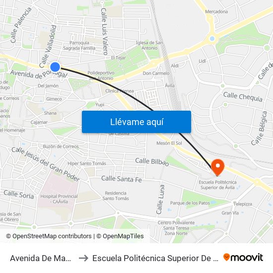 Avenida De Madrid to Escuela Politécnica Superior De Ávila map