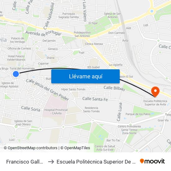 Francisco Gallego to Escuela Politécnica Superior De Ávila map
