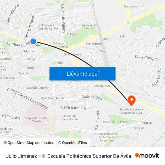 Julio Jiménez to Escuela Politécnica Superior De Ávila map