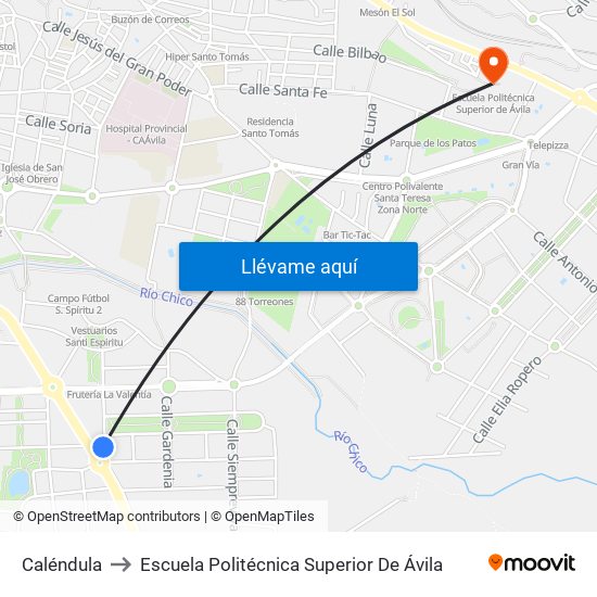 Caléndula to Escuela Politécnica Superior De Ávila map