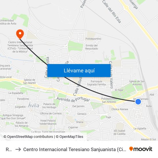 Renfe to Centro Internacional Teresiano Sanjuanista (Cites) - ""Universidad De La Mística"" map