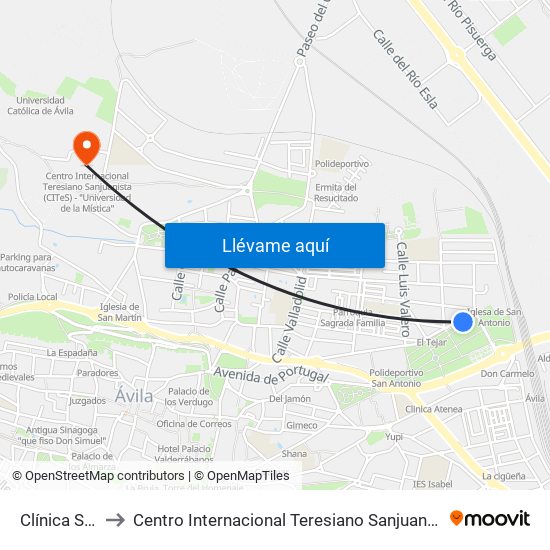 Clínica Santa Teresa to Centro Internacional Teresiano Sanjuanista (Cites) - ""Universidad De La Mística"" map