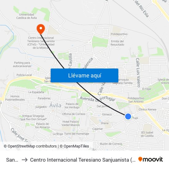 Santa Ana to Centro Internacional Teresiano Sanjuanista (Cites) - ""Universidad De La Mística"" map