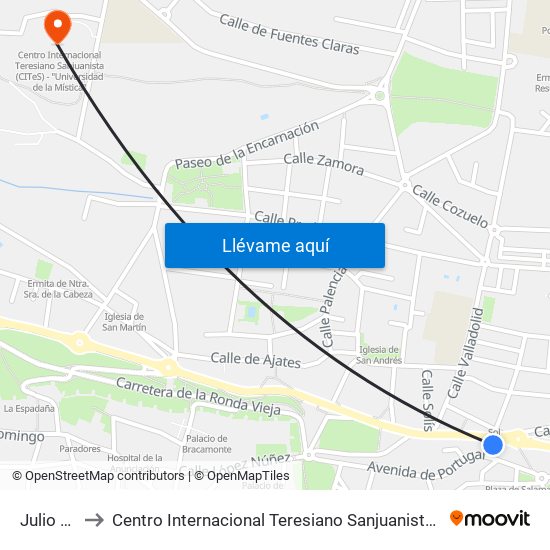 Julio Jiménez to Centro Internacional Teresiano Sanjuanista (Cites) - ""Universidad De La Mística"" map