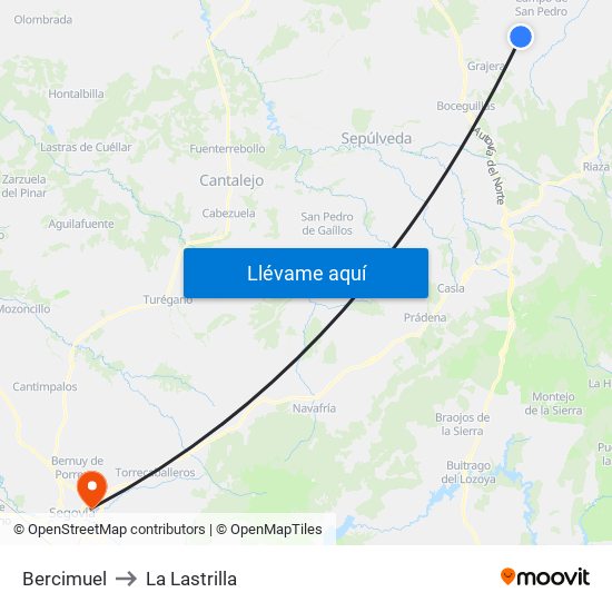 Bercimuel to La Lastrilla map