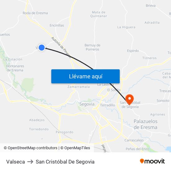 Valseca to San Cristóbal De Segovia map