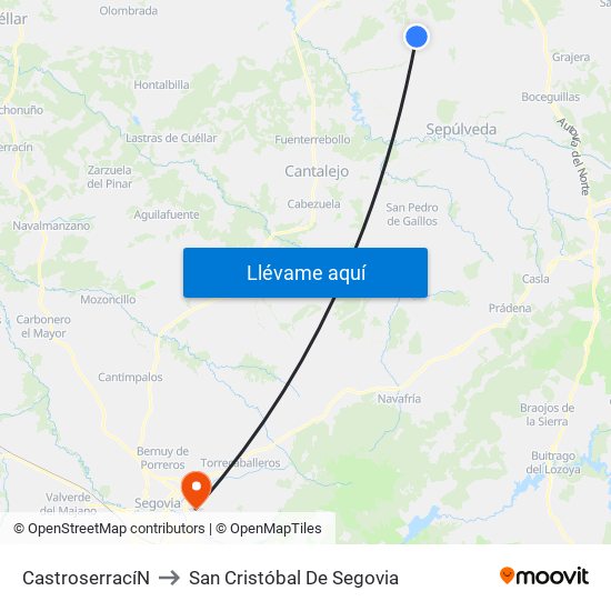 Castroserrací­N to San Cristóbal De Segovia map