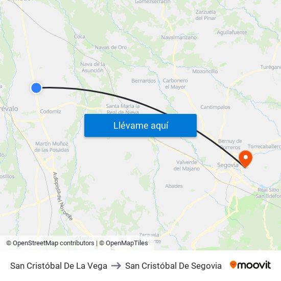 San Cristóbal De La Vega to San Cristóbal De Segovia map