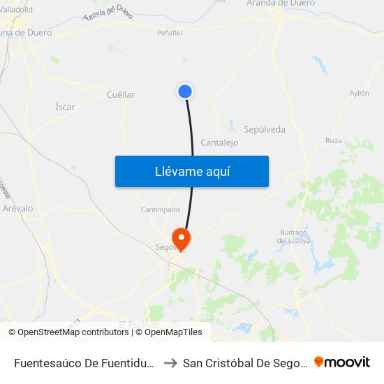 Fuentesaúco De Fuentidueña to San Cristóbal De Segovia map