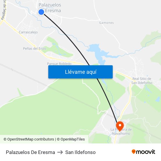 Palazuelos De Eresma to San Ildefonso map