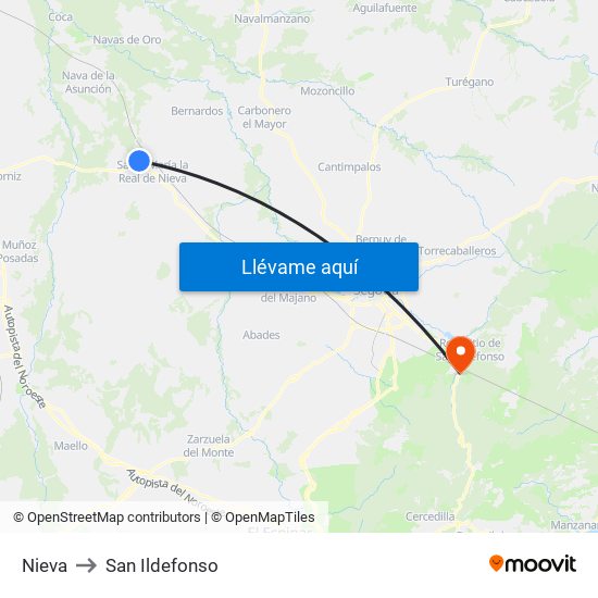 Nieva to San Ildefonso map