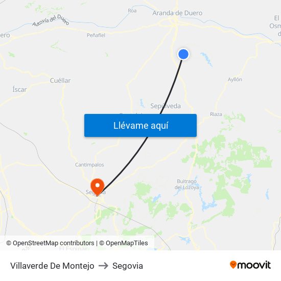 Villaverde De Montejo to Segovia map