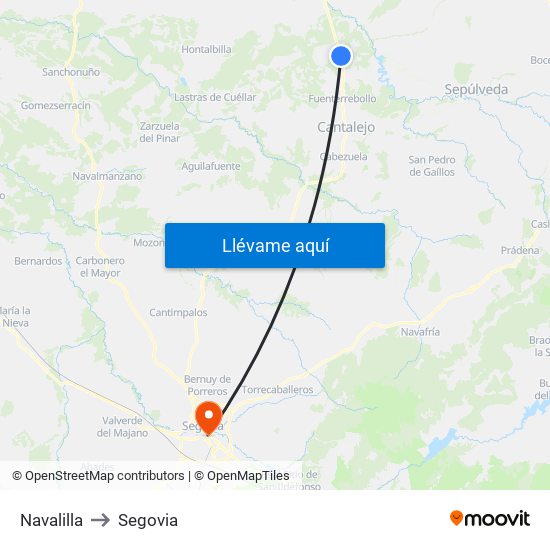 Navalilla to Segovia map
